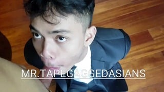 Indonesian Slave Tape Gagged & Then Blowing Dick Oral Sex