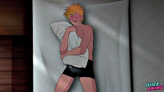 Naruto Hat einen lustvollen Traum und reibt schließlich seinen Schwanz am Kissen Yaoi