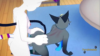 Anima Crossing Digimon Furry Yaoi Yiff- Raymon X Gatomon Tough Sex Pompino, sega e scopata con creampie -