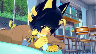 Anima die Yaoi Furry kruist Hentai 3D - Ankha Boy met Mooncat pijpbeurt en anaal met creampie - Anime Manga yiff