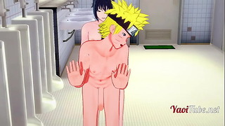 Naruto Yaoï – Naruto & Sasuke ayant des relations sexuelles dans les toilettes de l'école et éjacule dans sa bouche et son cul. Creampie Anal Bareback 2/2