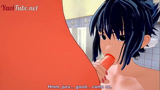 Naruto Yaoi – Naruto X Sasuke handjobb, avsugning, anal och sperma inne på toaletten