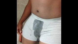 Chubby Boy Pissing Tight Gray Boxers