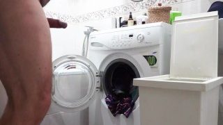 Desperate Pissing On Laundry… With A Surprise :
