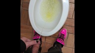 Emo Twink Takes A Quick Piss In Public Restroom