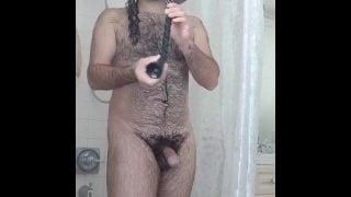 Extreme Deep 18 Inch Ass-To-Mouth Deep Throat Anal Insertion: Hairy Bear Shower Routine