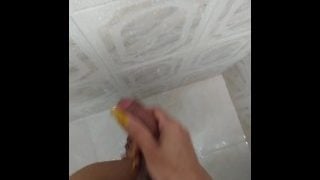 Femboy In Da Shower Jerking Off Curved Cock