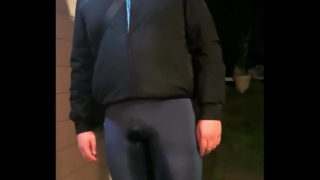 French Faggot Gay Piss His Leggings In Neihborhood