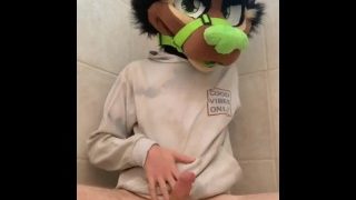Furry Jerks Off While Pissing Ends With Big Cum Shot