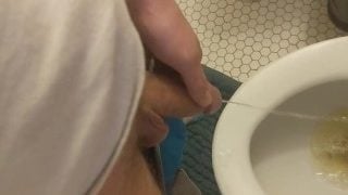 Gently Stroking My Semi-Hard Cock While I Let The Pee Flow :