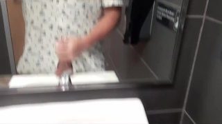 Jerking, Cumming, And Pissing In Public Bathroom