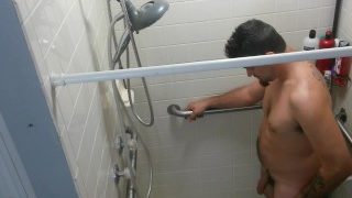 Morning Piss In The Shower Half Hard Dick