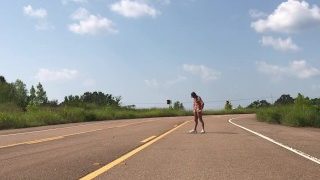 Naked Exhibitionists Get Out Of Truck Naked And Pisses In Middle Of Highway