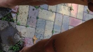 Naked In The Yard, Pissing All Over My Slim Tattooed Legs And Feet :