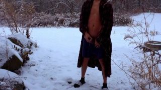 Peeing In Nature During A Snow Shower