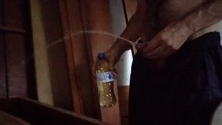 Relax Peeing Inside Half Filed Bottle , With Pee