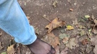 Risky Walking In The Forest Barefoot With Pantyhose, I Also Needed To Pee!