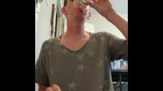 Sissy Drinking Own Piss From Cup.