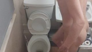 Skinny Teen Having Fun In Bathroom Pissing In Toilet And Putting His Head Inside Of It