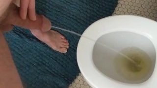 Struggling To Pee With Half Hard Cock After Hot Masturbation Session