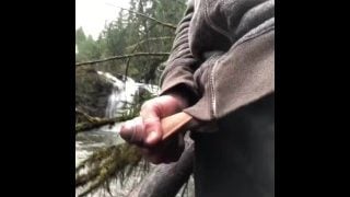 Taking A Piss Near Trent Falls On Vancouver Island Canada During A Hike