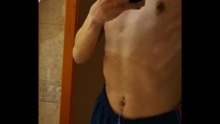 Tummy Pierced Arab Teen Guy Shows Off Himself In The Mirror