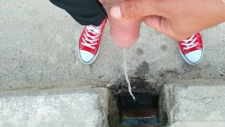 Uncut Cock Piss On A Bridge Through Hole