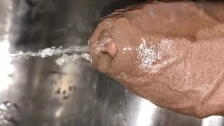 Uncut Dick Hot Pissing To The Sink After Cumshot