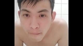 Taiwan slut boy – He Pinlin Taiwan horny slut boy eats his own sperm