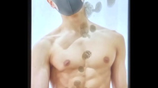 Bukkake ejaculation on S-kun with big areola