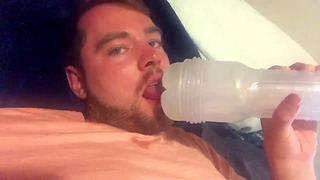 Licking my Grindr hookup’s CUM out of my Fleshlight as it DRIPS ON MY BEARD