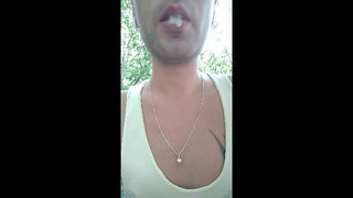 Play with thick cum on lips and swallow after guy left