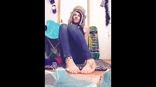 Emo boy Shows off feet for Instagram
