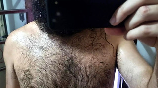 Sweaty hairy after training, showing his sweaty body and feet.