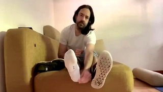 Removing my stinky sneakers, you sniff my socks